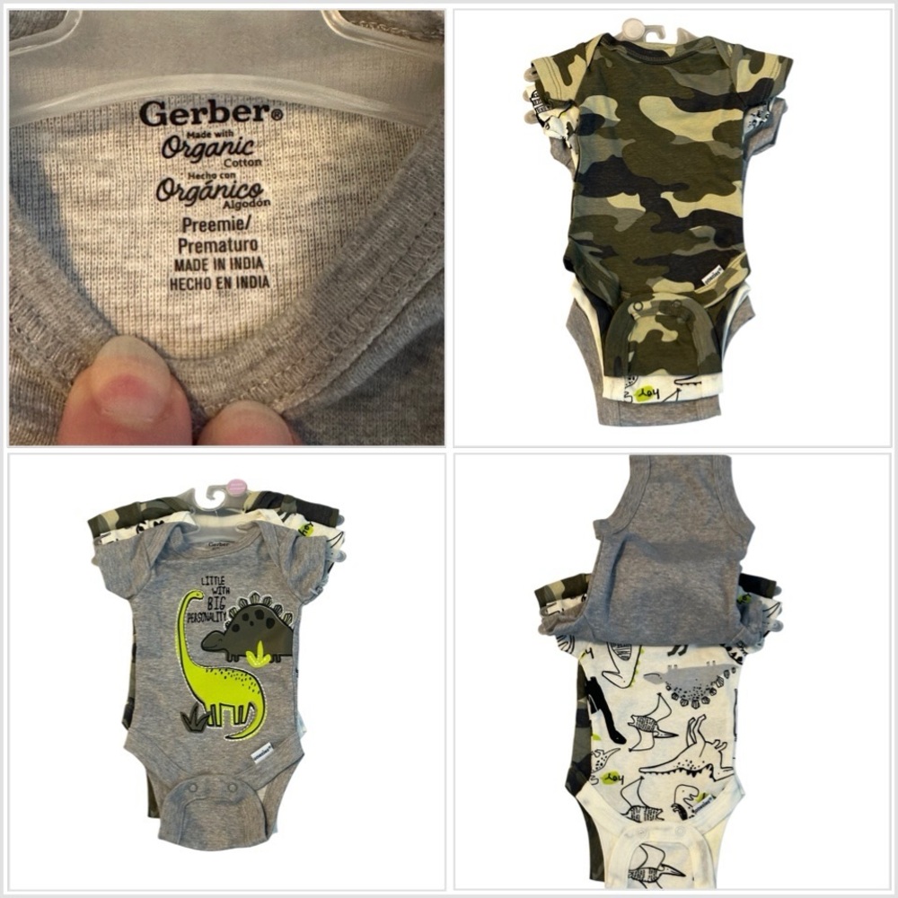 Baby 3 Pack Dino Gerber Preemie infant Boy Short Sleeve Onesies Bodysuit NWT